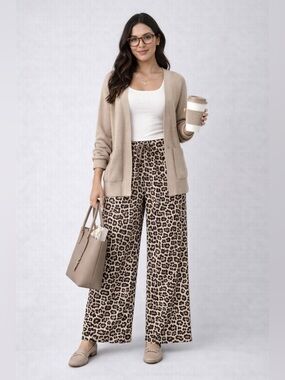 NWOT Leopard Palazzo Pants wide leg elastic waistband pockets | size small